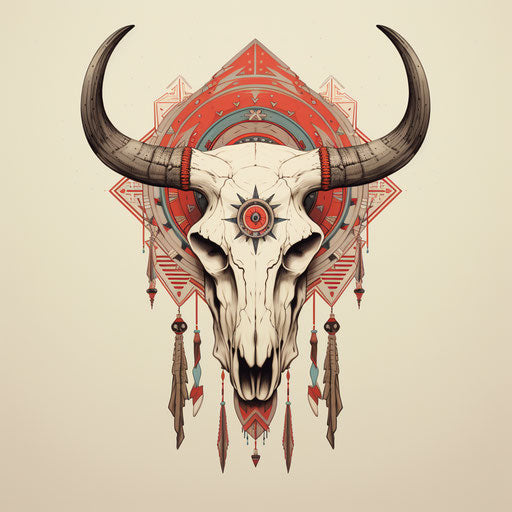 Bull skull on geometric pattern, subtle colors