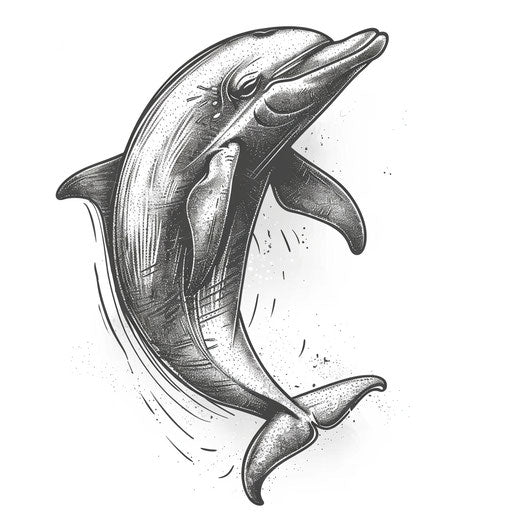 Vintage dolphin tattoo with cross-hatch shading