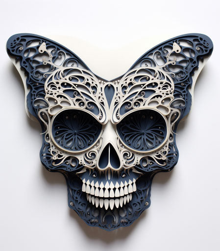 Skull logo and butterfly in black and white, Ingrid Baars style