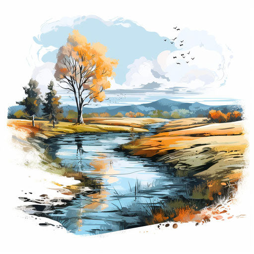 Landscape clipart in the style of oil painting