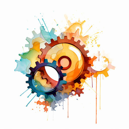 Illustration of gears in the style of Impressionistic Art, on a white background