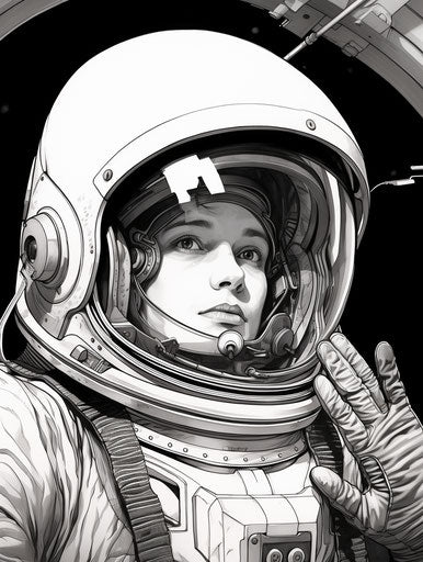 Astronaut in black and white, line style, Saturno Butto