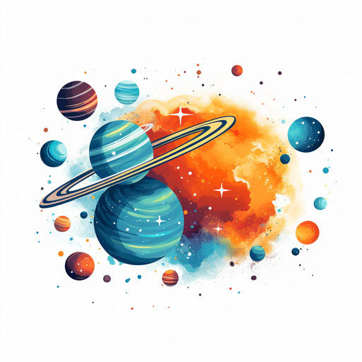 Minimalist outer space illustration on white background