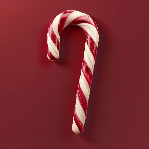 Realistic candy cane clipart on rich burgundy backdrop