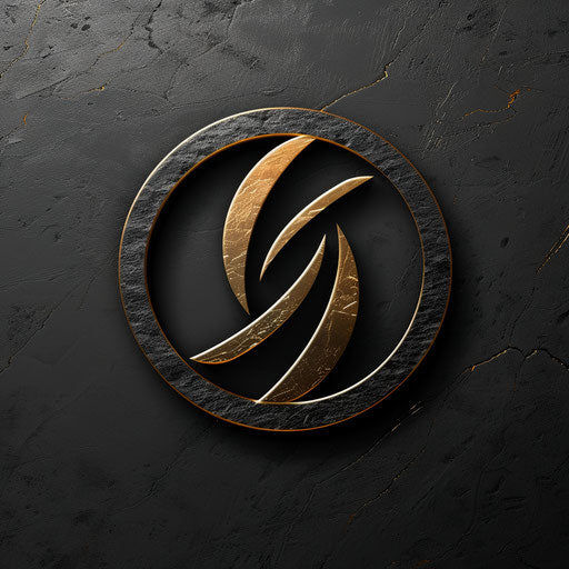 Luxurious brand logo in metallic gold and black on dark background