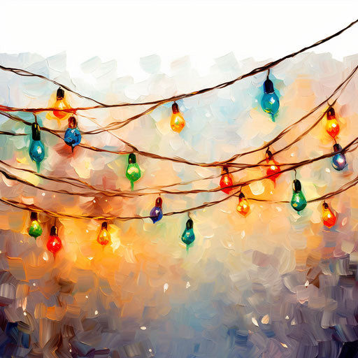 Christmas lights clipart in the style of Oil painting, on a white background
