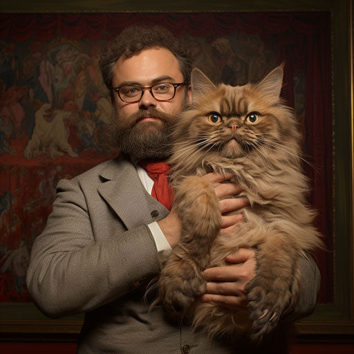 Louis Wain cat being held by owner