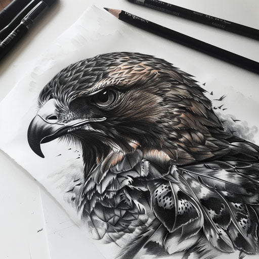 Black and grey realistic hawk tattoo drawing