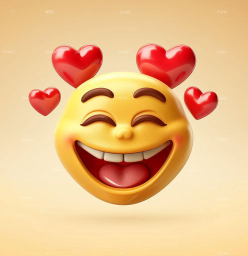 Emoji face with red hearts, navy and amber style