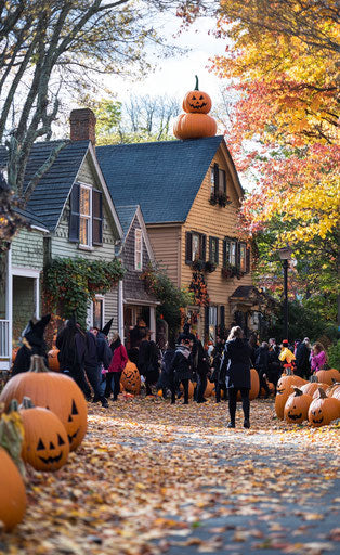 New England town decorated for Halloween
