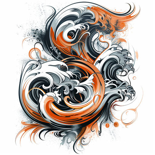 Dynamic sketch of a Japanese wave in clipart style