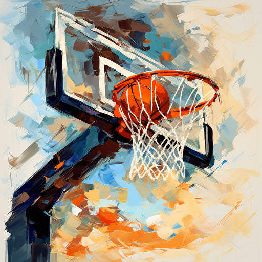 Basketball hoop clipart in the style of Oil painting, on a white background