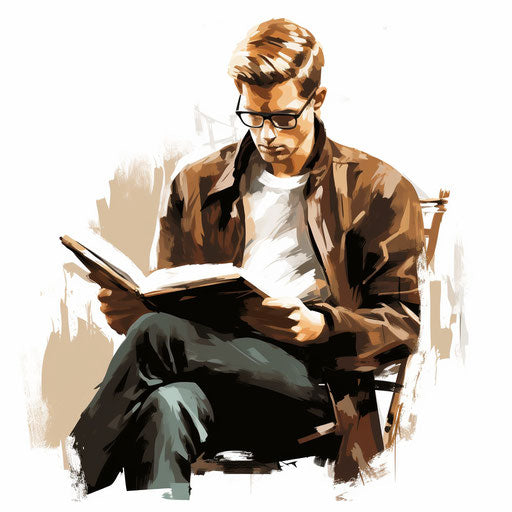 Reading illustration in the style of Chiaroscuro Art, on white background