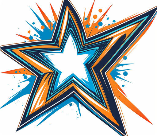 Orange and azure star with logo, scott mccloud style, contest winner