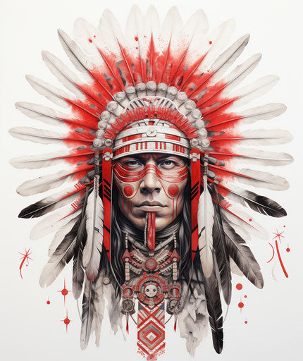 Indian style tattoo feathers Cheyenne art white/red