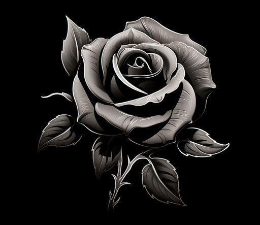 Black and white rose tattoo art in film noir style
