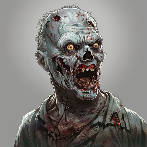 Flat metallic silver background with realistic zombie clipart