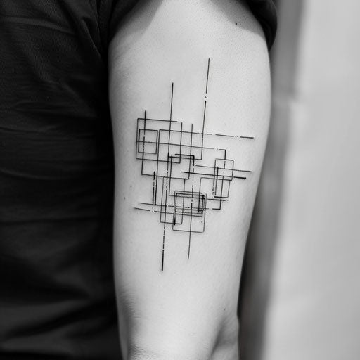 Abstract square and line composition, minimalist tattoo design