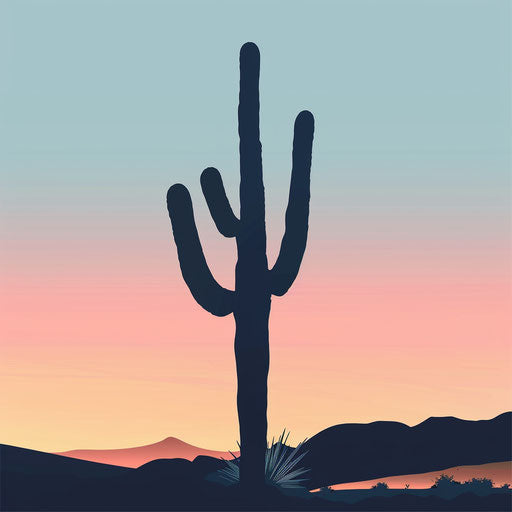 Nature portrait of a lone cactus against a desert sunset