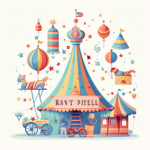 Circus in Pastel Colors Art style, on white background