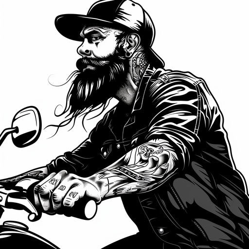 A sketch of a biker in crisp clipart style, clean lines
