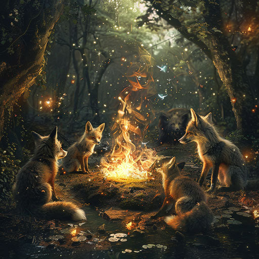 Magical foxes cast spells in an ancient ritual