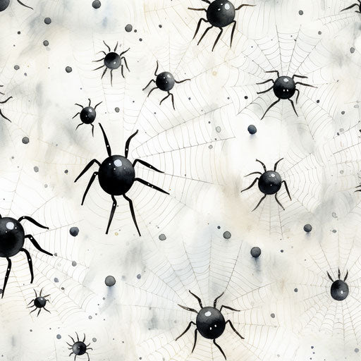 Black and white pattern with spiders in webs