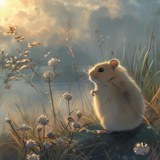 Syrian hamster in a tranquil morning scene