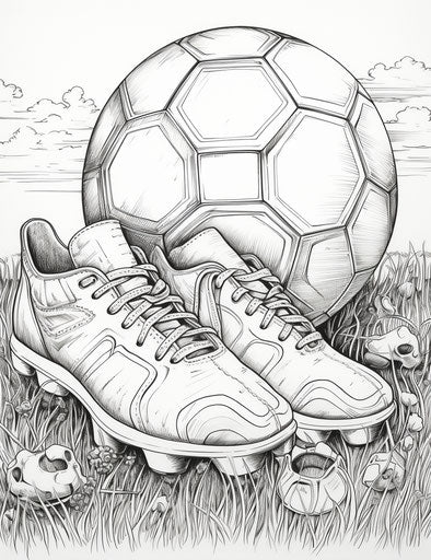 Soccer ball and shoes coloring page, Jim Lively, Kazuo Oga style 24:31