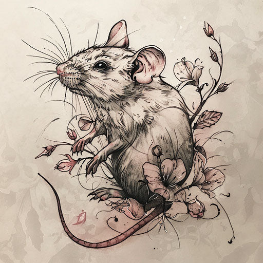 Sophisticated sketch of a rat with fine art influences, muted tones