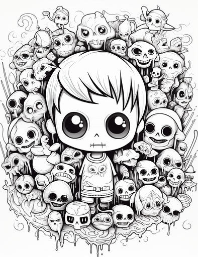 Printable coloring pages of cartoon characters, kawaii street art style