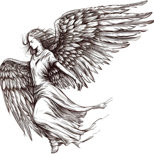 Detail of a guardian angel with expansive wings for a tattoo