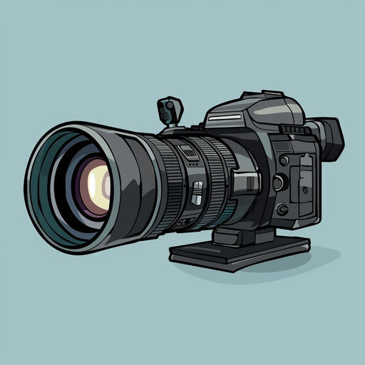 Photo realistic style video camera clipart with flat random background, glossy finish and sharp outlines