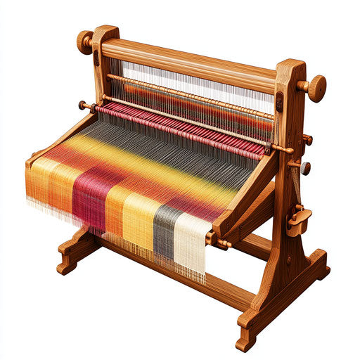 Realistic depiction of a fabric loom, high resolution, isolated