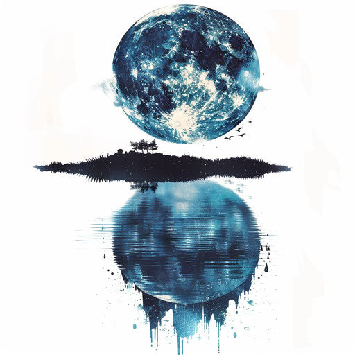 Moonlit landscape with stars reflecting in water