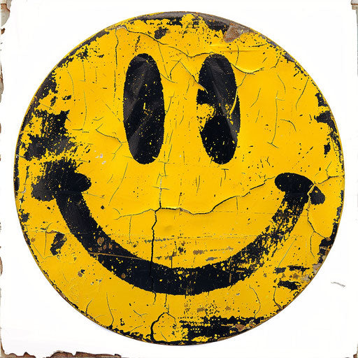 Yellow smiley face on white background, dark yellow and black style