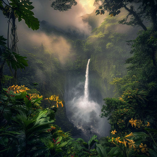 La Fortuna Waterfall with moody atmosphere and powerful flow