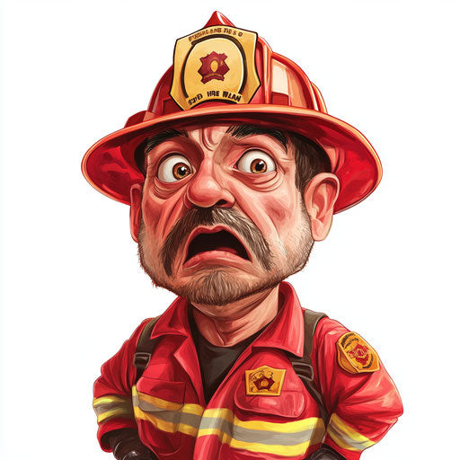 Humorous caricature of a fireman with human characteristics
