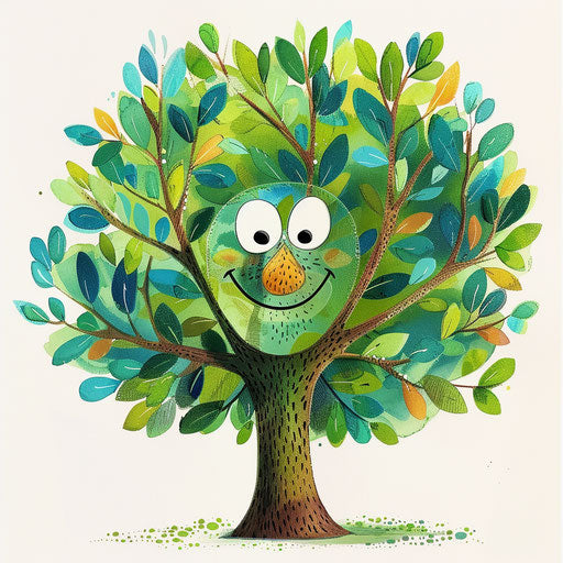 Animated tree with smiling face and lively green branches