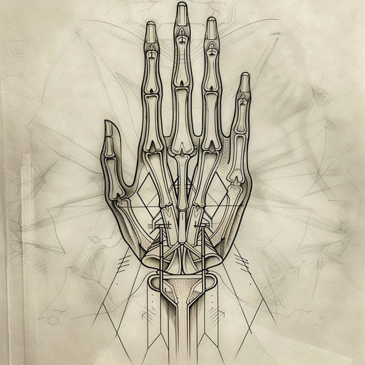Flat tattoo sketch in art deco style of X-ray hand