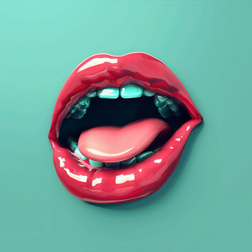 Realistic cartoon mouth in teal with flat background