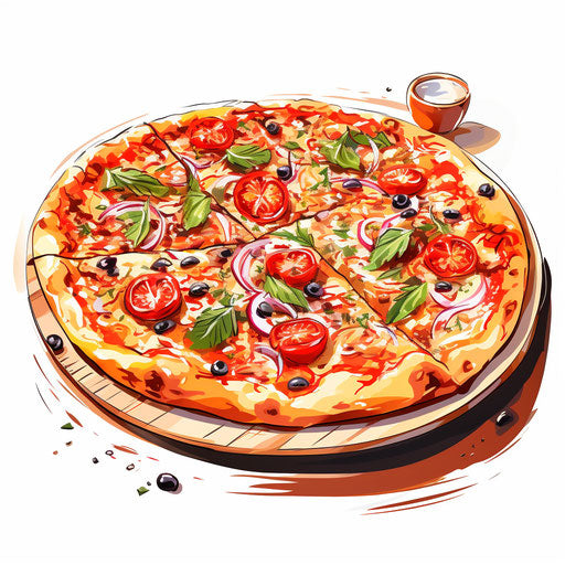 Pizza clipart in the style of Impressionistic Art, on white background
