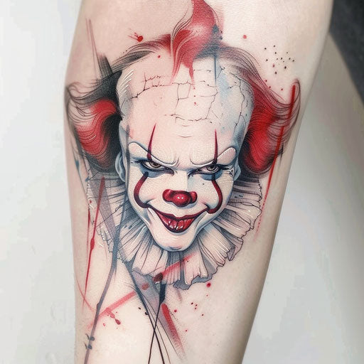 Watercolor sad clown tattoo on white background