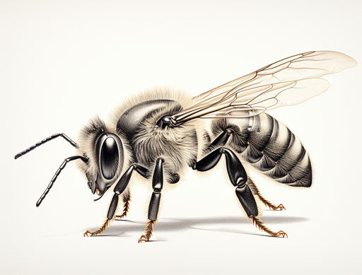 Drawing of a bee with a head and feet