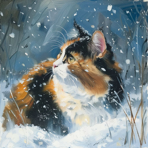 Calico cat in the snow