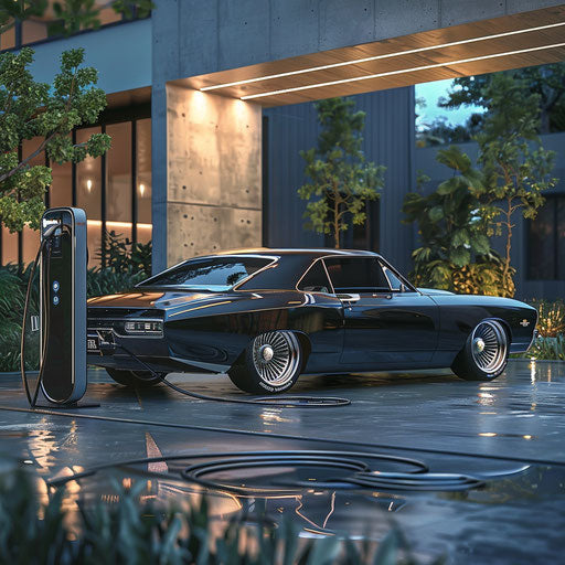 Electric Chevy Bel Air charging at urban station