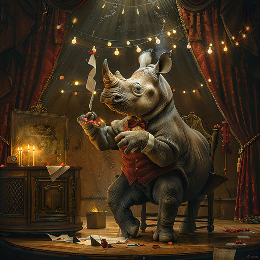 A rhino magician on stage