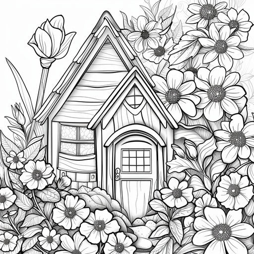 Fairy house hidden in spring flowers