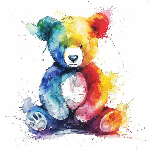 Rainbow watercolor teddy bear tattoo design