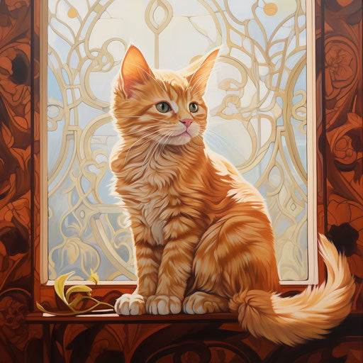 Orange kitten on the window seat